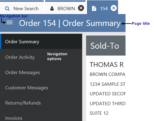 This image displays an exmple of a page title in the application and the location of the page navigation bar.