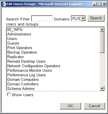 Password Resetの「Edit Users and Groups」ダイアログ