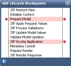 「ADFライフサイクル・ブレークポイント」ウィンドウの使用