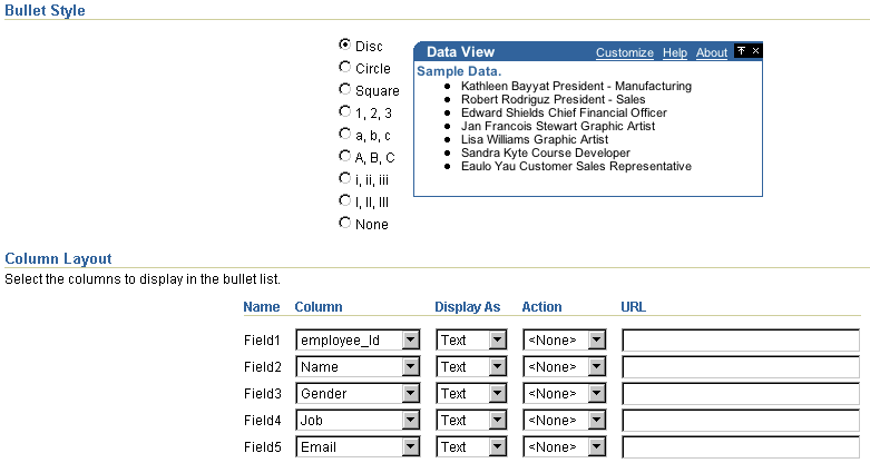 箇条書きスタイルの「レイアウト」タブを示します。