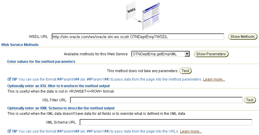 Webサービスの「ソース」タブを示します。