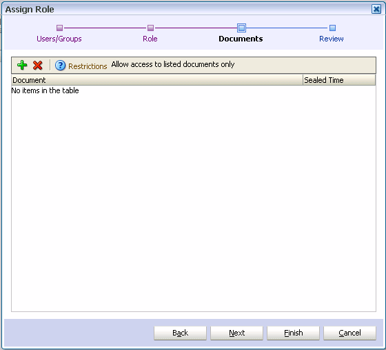 Assign Role wizard, Documents page