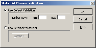 「静的リスト要素検証」ダイアログ・ボックス