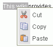 RTEの「切取り」、「コピー」および「貼付け」のオプション(コンテキスト・メニュー)