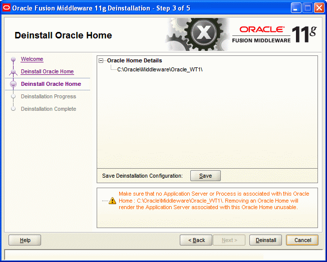 Oracle Web Tierの削除画面