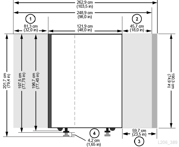 Muestra las dimensiones de la vista lateral de una biblioteca de ejemplo