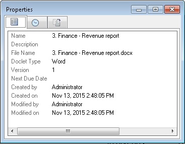 Properties tab in the Properties dialog box for a selected doclet.