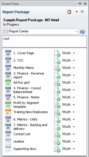 An example report package containing a mix of doclets, Office-based supplemental doclets, and supplemental doclets of file type TXT and ZIP, and an unknown file type.