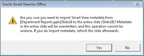 Shows the warning message when importing metadata in a PowerPoint slide or presentation.
