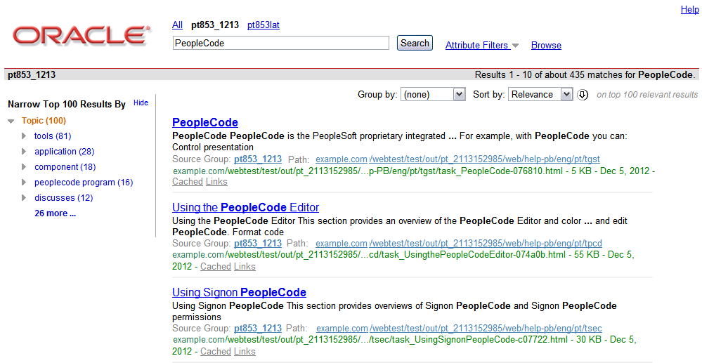 Locally installed Advanced Search results page