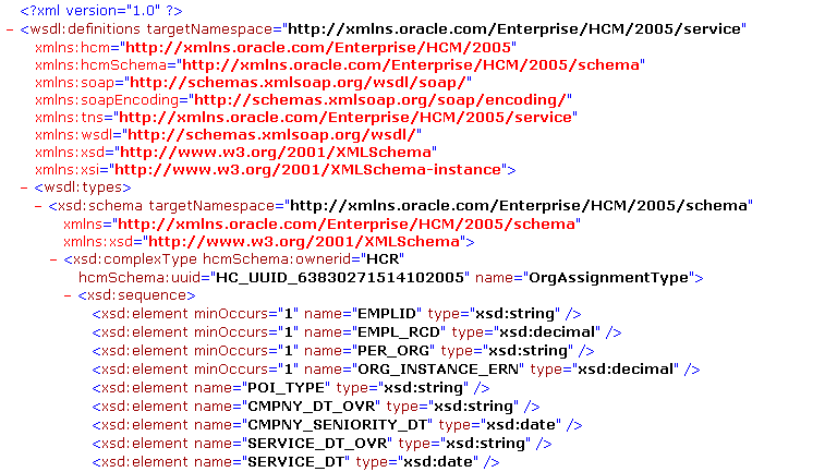 選択したサービスの WSDL コードの表示