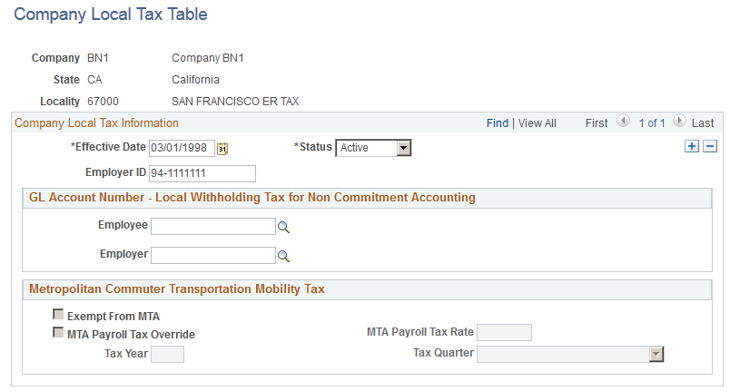 Company Local Tax Table ページ