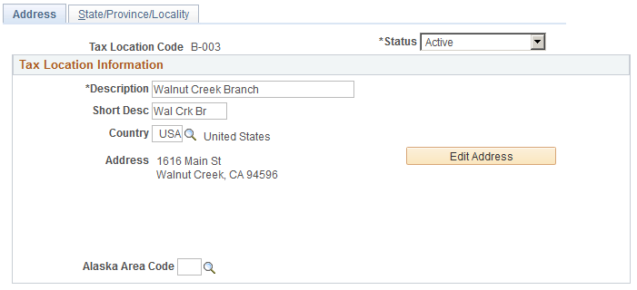 Tax Location Table - Address ページ