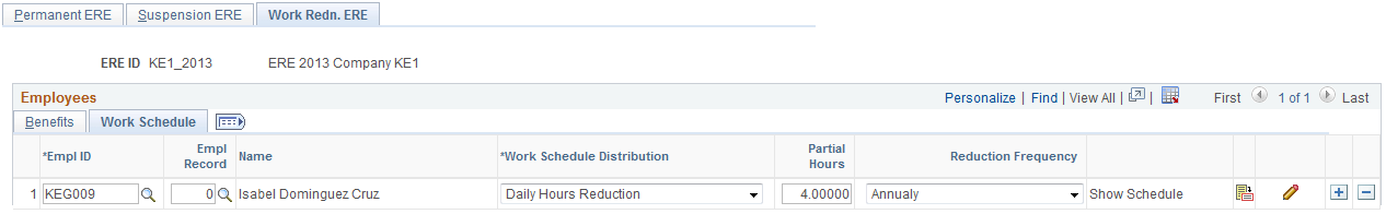 勤務短縮ERE ページ: [勤務スケジュール] タブ