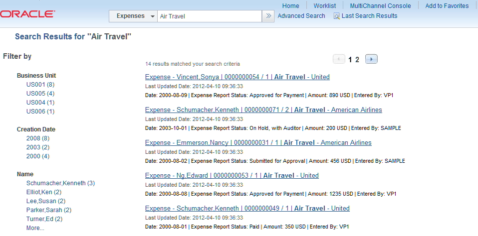 例: [グローバル検索] フィールド ページ