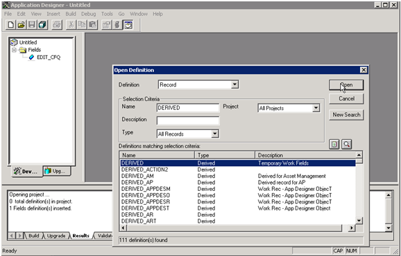 [アプリケーション デザイナ] - [定義を開く] (レコード)