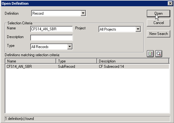 [アプリケーション デザイナ] - [定義を開く] (レコード)