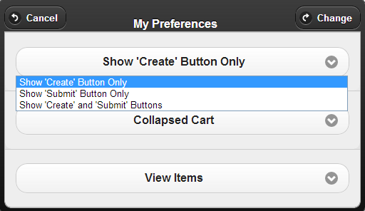 [作成] および [送信] ボタンのオプション