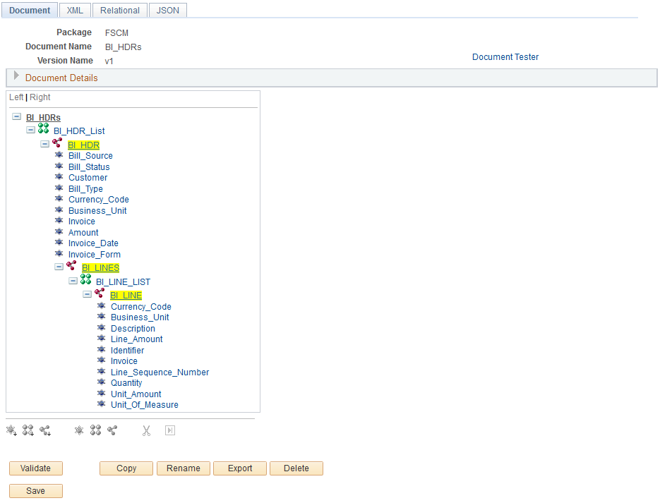 ドキュメント ビルダ - ドキュメント ページ、XML フォーマットの PeopleSoft ドキュメントの例