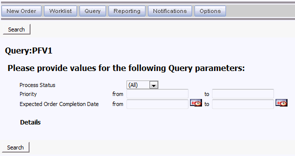 Screen shot of prompting for query values