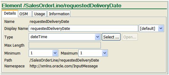 Shows a data element defined in Design Studio.