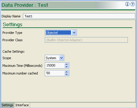 Shows the Data Provider settings tab.