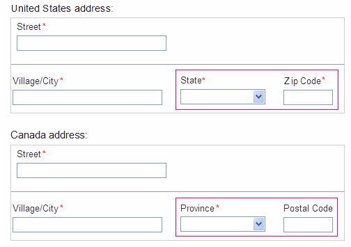 Shows address fields.