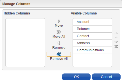 Accounts Receivables Search Screen Manage columns option in Table View