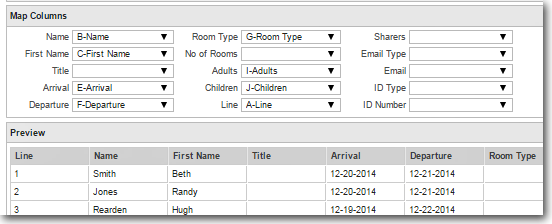 Example of Mapped Columns in Rooming List import