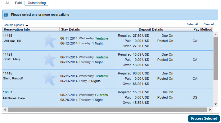 Cashiering - Batch Deposit Outstanding Reservations