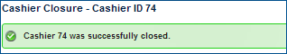 Cashier Successfully Closed Warning