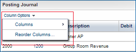 Column Options pop-up