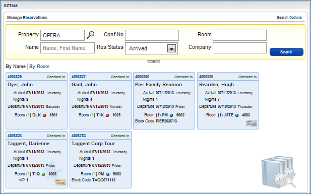 EZTask Manage Reservations - All reservations that have checked in so far today