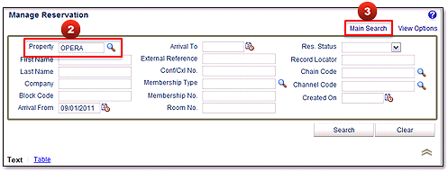 Steps 2 & 3 : enter or select property, then select Main Search link
