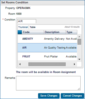 Room Conditions - Edit (in table view)