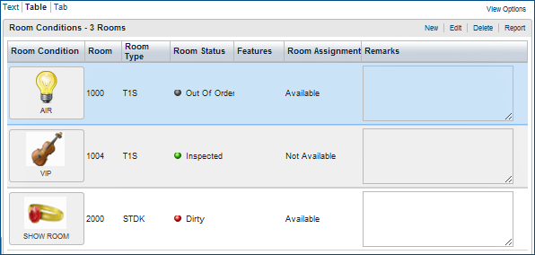 Room Conditions - Search Results - Table View