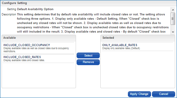 Parameter - Look to Book Default Availability Option setting
