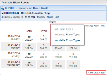 Available Block Rooms - Allocated Room Types view options