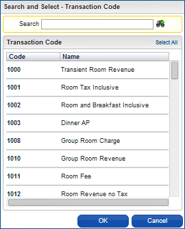 Folio Details_Transaction Code screen