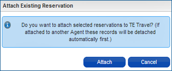 Attach Existing Reservation Confirmation Pop-up