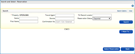 Attach Existing Reservation Search screen