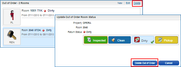 Out of Order room status updated by deletion