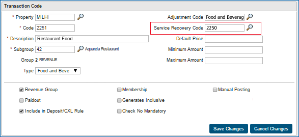 TCW - Transaction Codes -Service Recovery Allowance