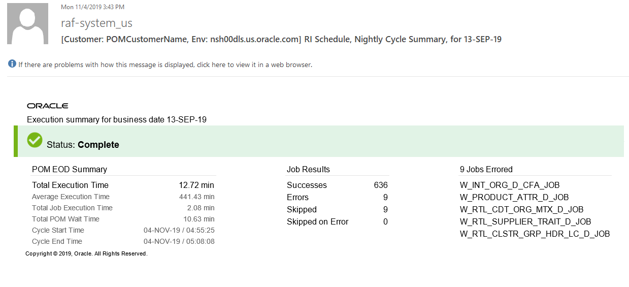 Nightly Cycle Summary Report Mail Notification