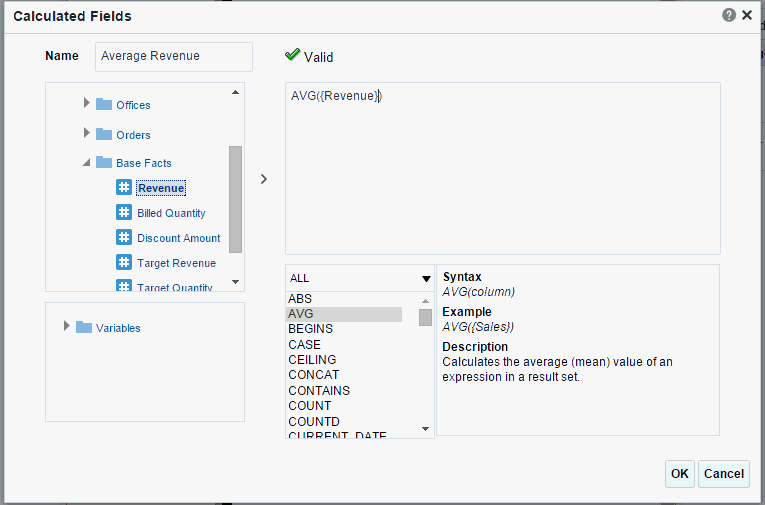 Calculated Fields dialog