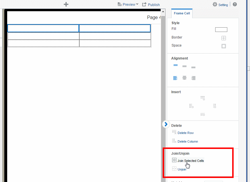 Joining two frame cells