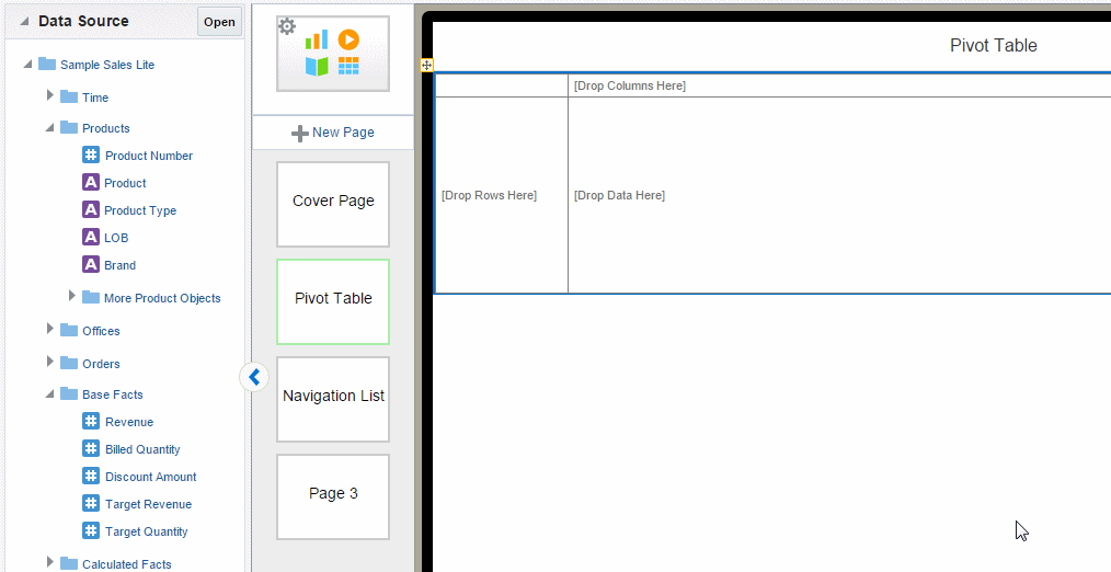 Inserted pivot table structure