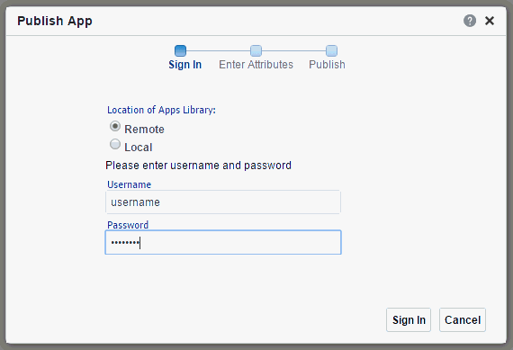 The Publish App dialog