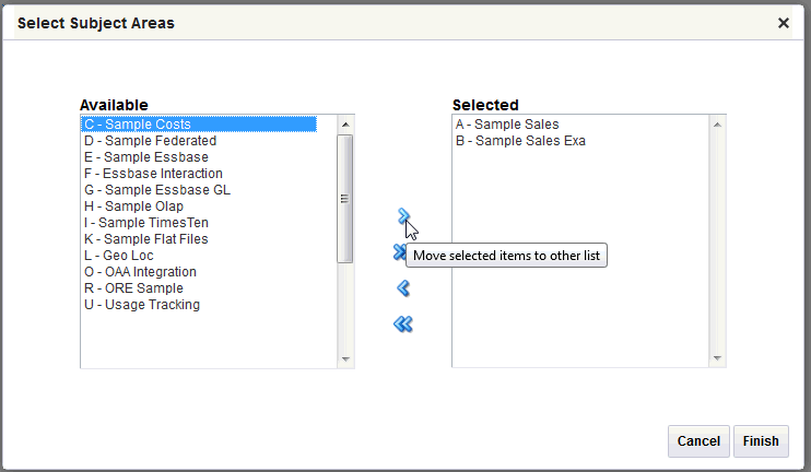 Adding multiple subject areas to a data source