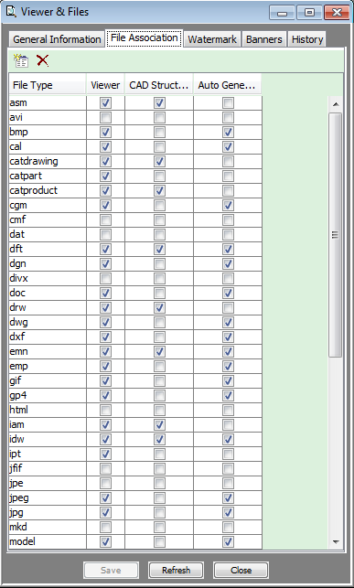 Viewer & Files dialog, Fill Association tab